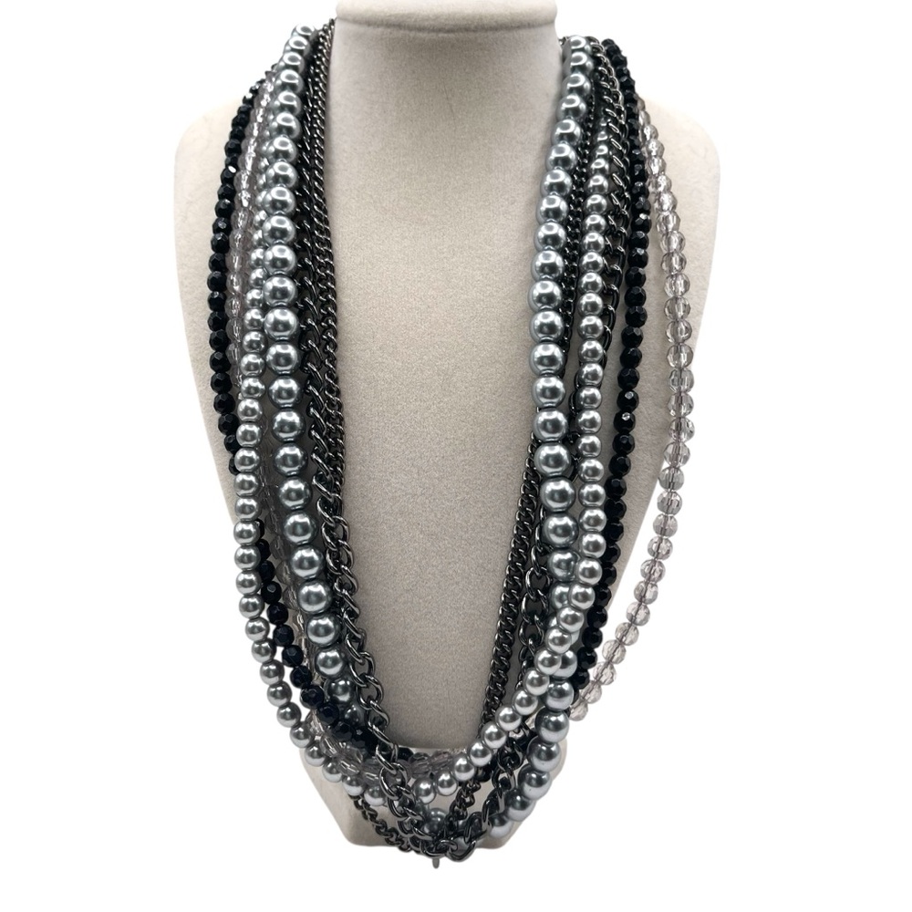 ❤️ Vintage Premier Designs Multi Strand Pearl x Chain Necklace